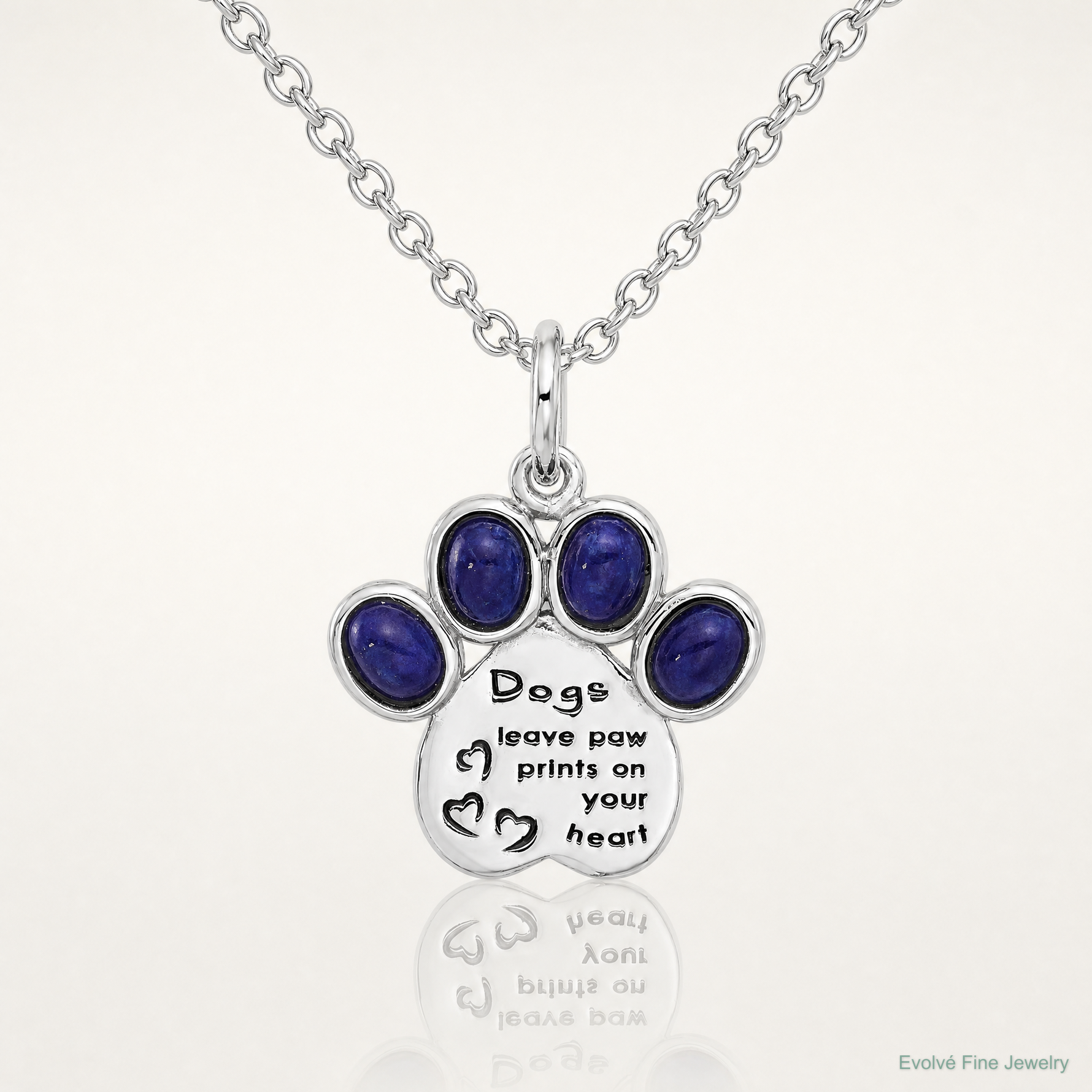 Sterling Silver Rhodium-plated Lapis Lazuli Enamel Paw Print Pendant - Lifestyle View