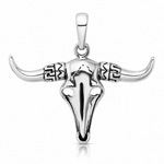 Sterling Silver Rhodium-plated Antiqued Bull Skull Pendant - Lifestyle View