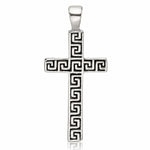 Sterling Silver Polished and Antiqued Greek Key Latin Cross Pendant - Lifestyle View