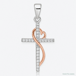 Sterling Silver Rose-tone Polished CZ Heart Cross Pendant - Lifestyle View