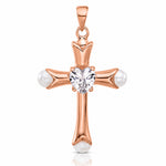 Sterling Silver Rose-tone Heart CZ and Synthetic Pearl Cross Pendant - Lifestyle View