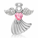 SS Rhodium-plated Pink and Clear CZ Angel Chain Slide Pendant - Lifestyle View