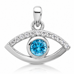 Sterling Silver Rhodium-plated Blue Zircon and CZ Evil Eye Pendant - Lifestyle View