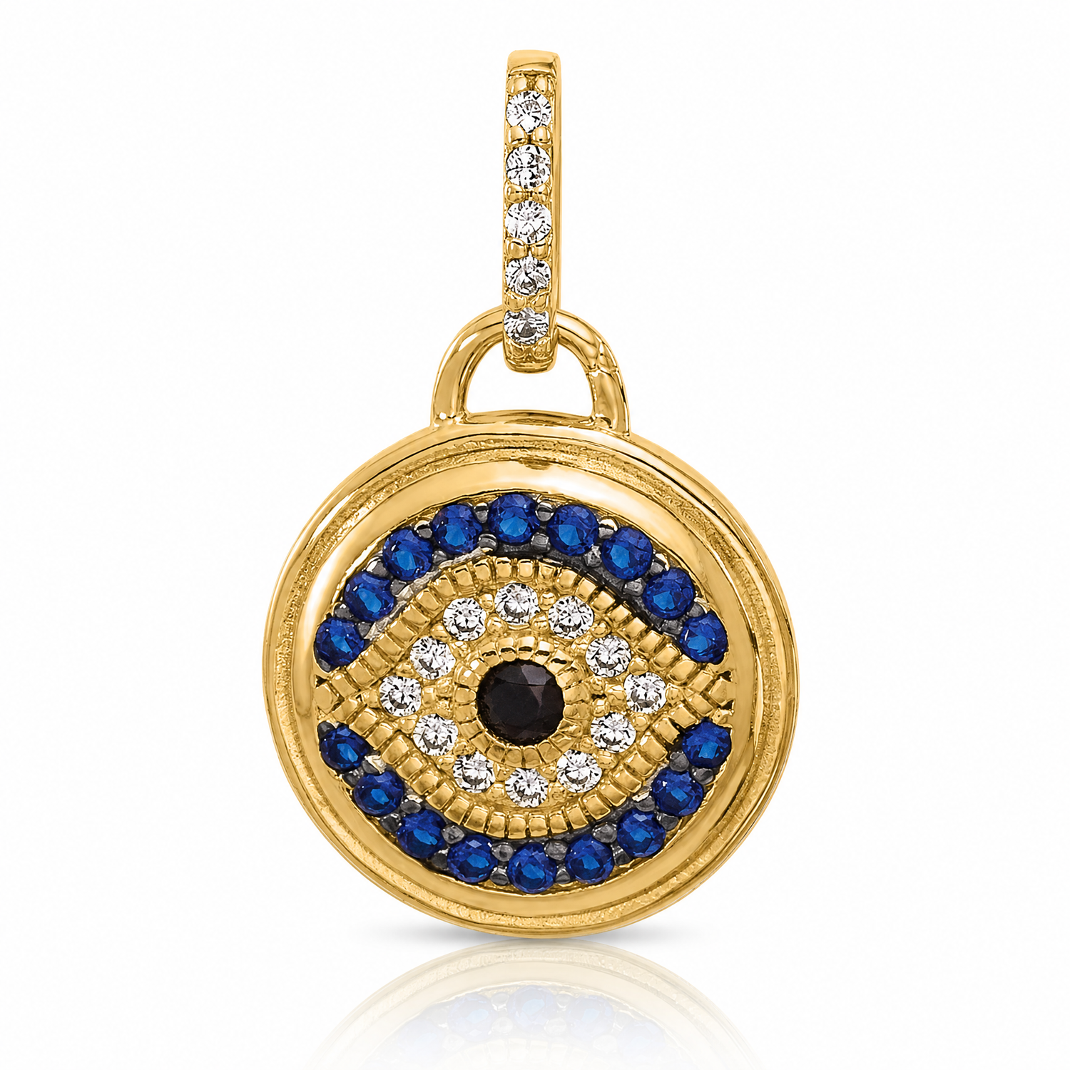 SS Gold-tone Black Rhodium CZ and Nano Crystal Evil Eye Pendant - Lifestyle View