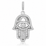 Sterling Silver Rhodium-plated CZ Evil Eye Hamsa Pendant - Lifestyle View