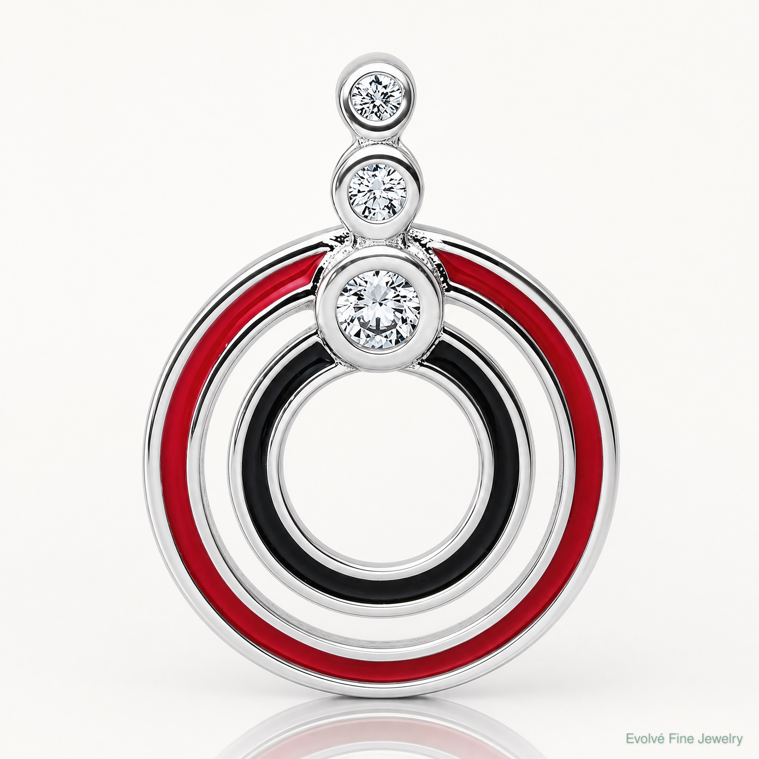 Sterling Silver Rhodium-plated CZ Black/Red Enamel Circle Pendant - Lifestyle View