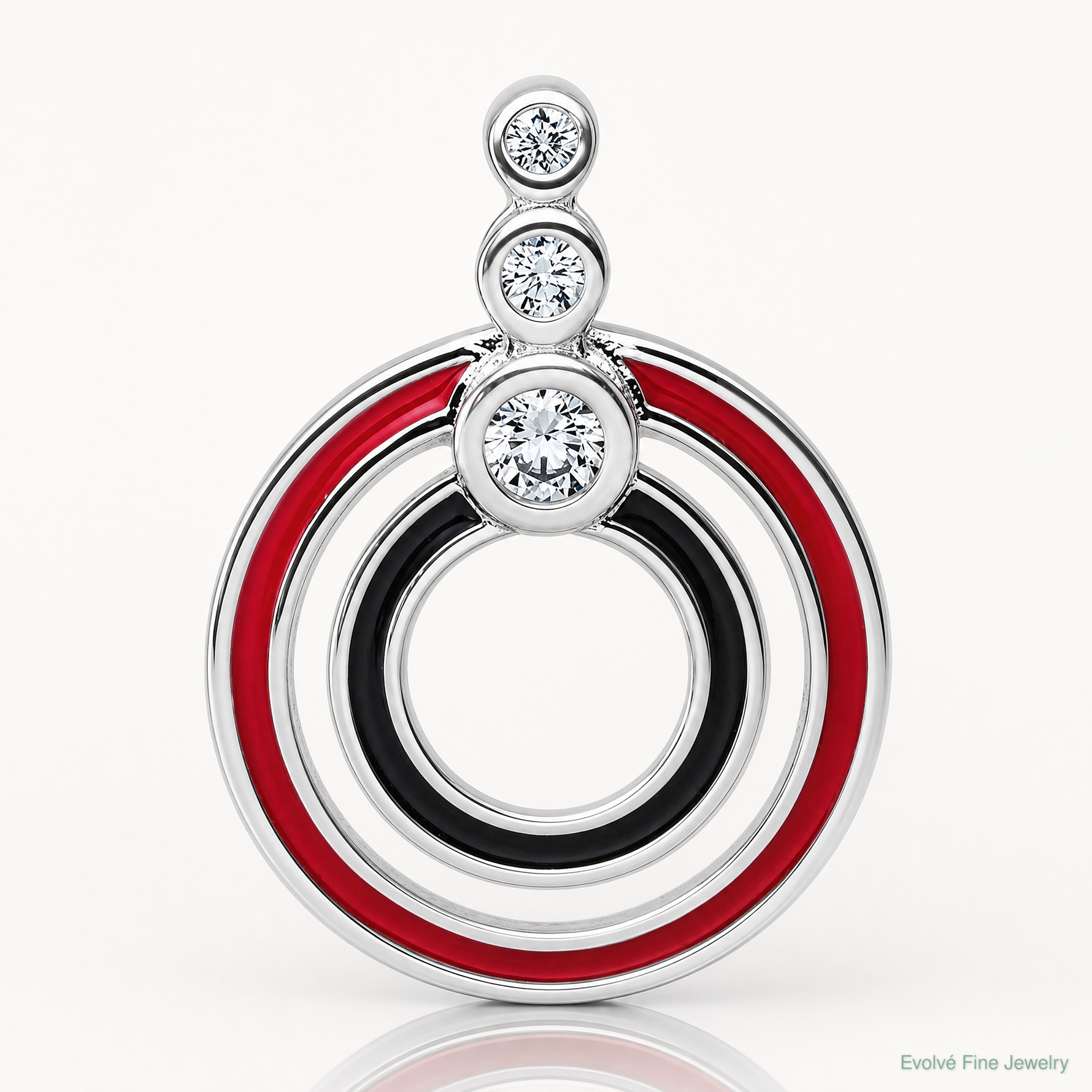 Sterling Silver Rhodium-plated CZ Black/Red Enamel Circle Pendant - Lifestyle View