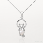 Sterling Silver Rhodium-plated Polished MOP Hanging Cat Pendant - Lifestyle View