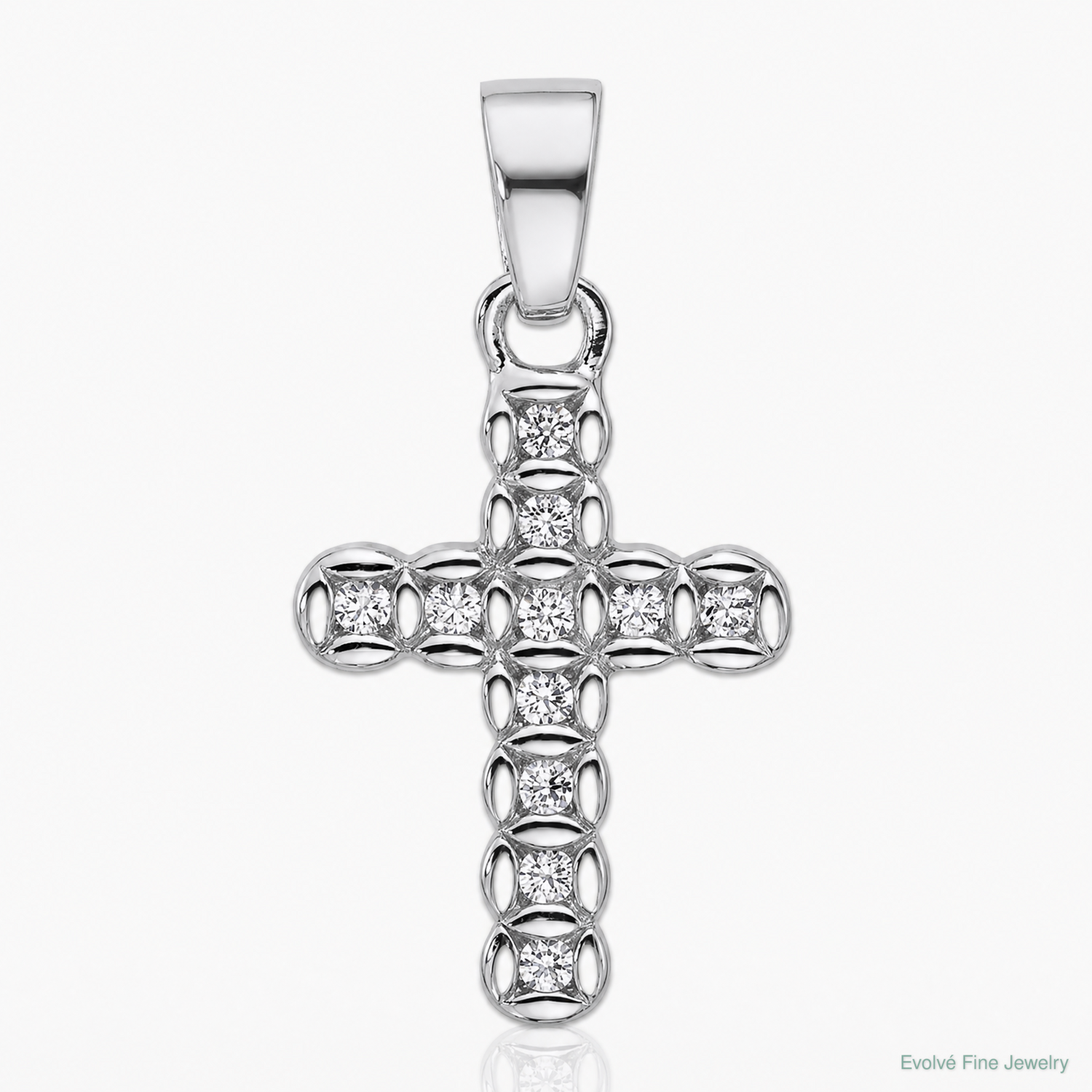 Sterling Silver Rhodium-plated CZ Polished Cross Pendant - Lifestyle View