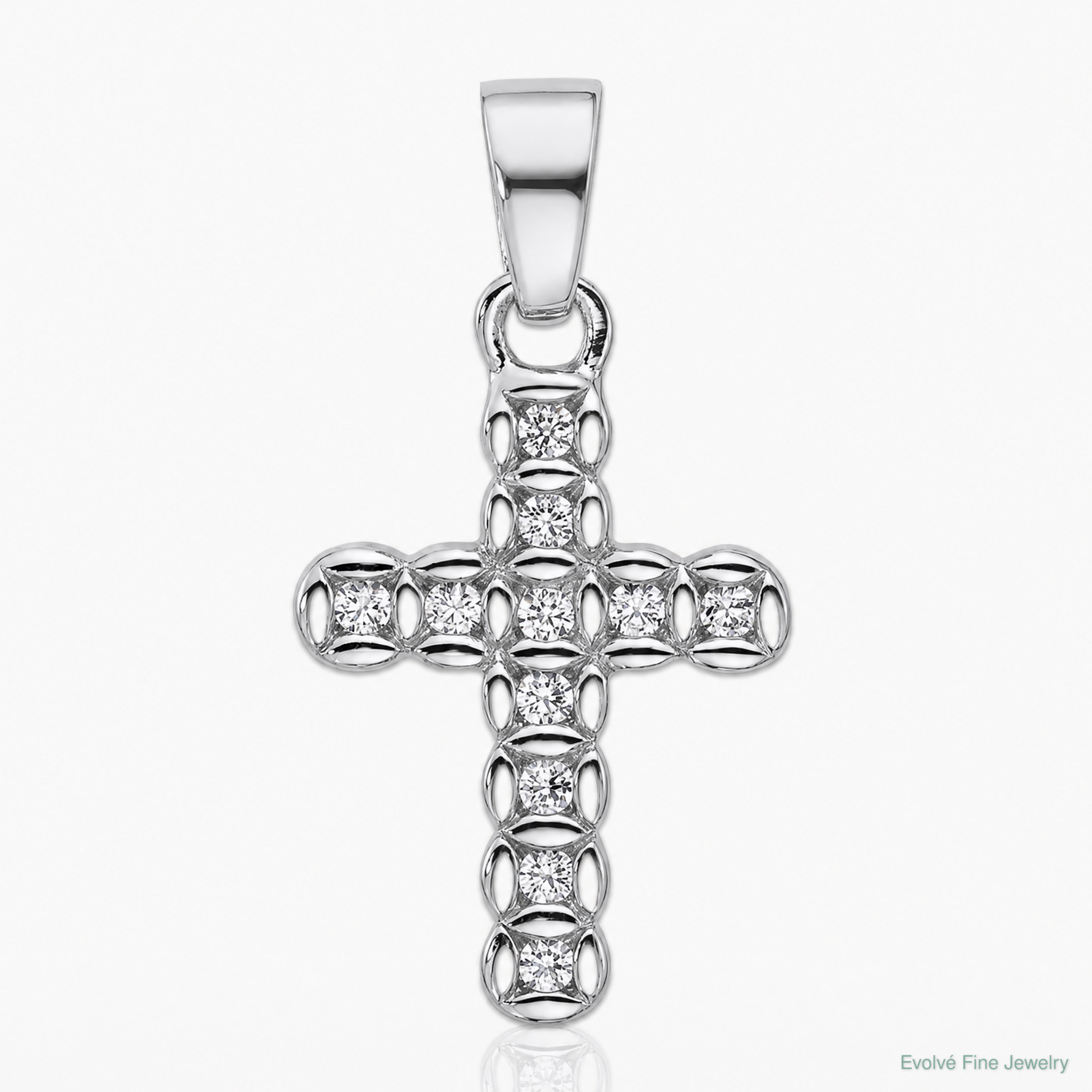 Sterling Silver Rhodium-plated CZ Polished Cross Pendant - Lifestyle View