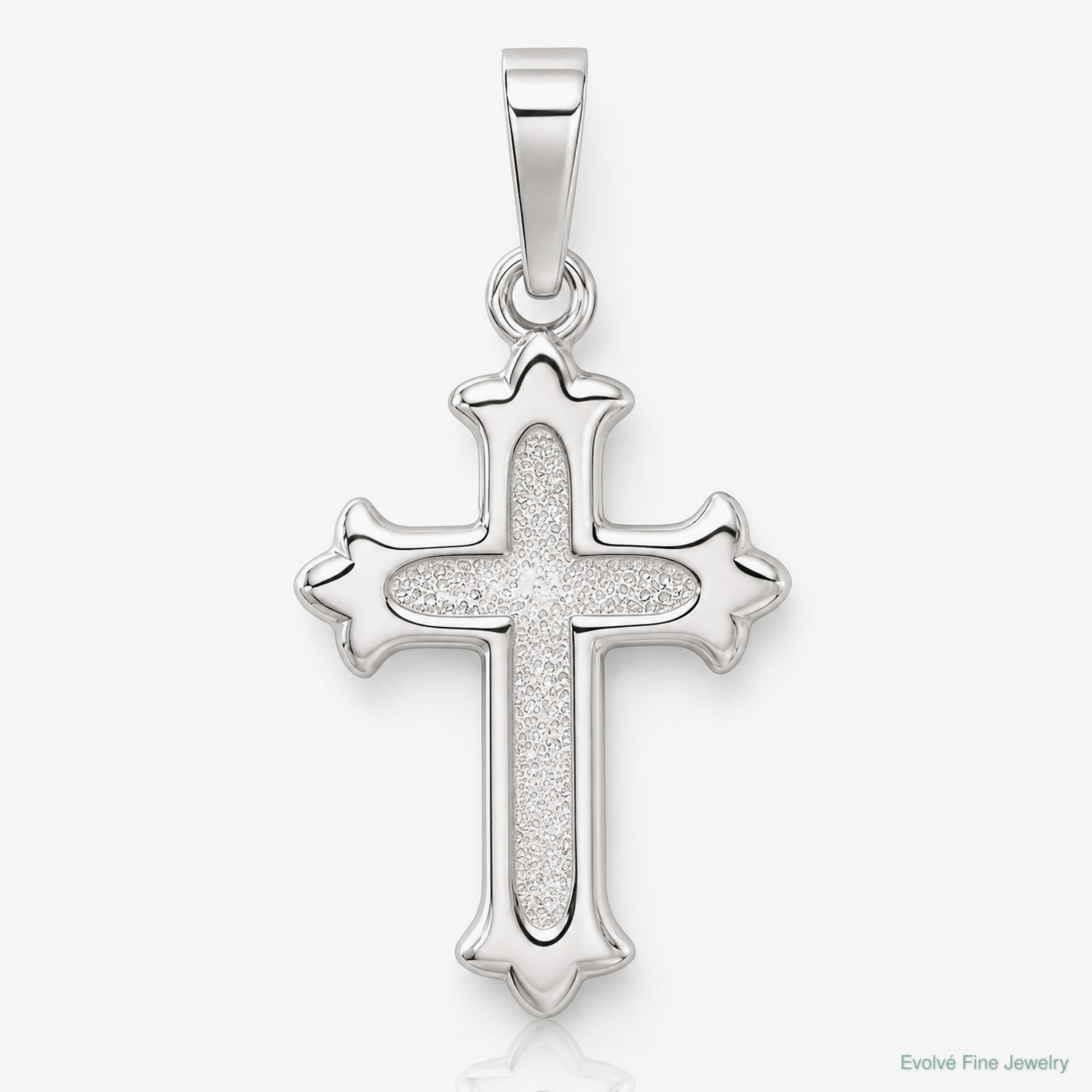 Sterling Silver Polished and Textured Cross Pendant - Lifestyle View