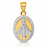 Sterling Silver Rhod-plated Gold-tone Polished CZ Miraculous Medal Pendant - Lifestyle View