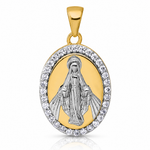 Sterling Silver Rhodium-plated Gold-tone CZ Miraculous Medal Pendant - Lifestyle View