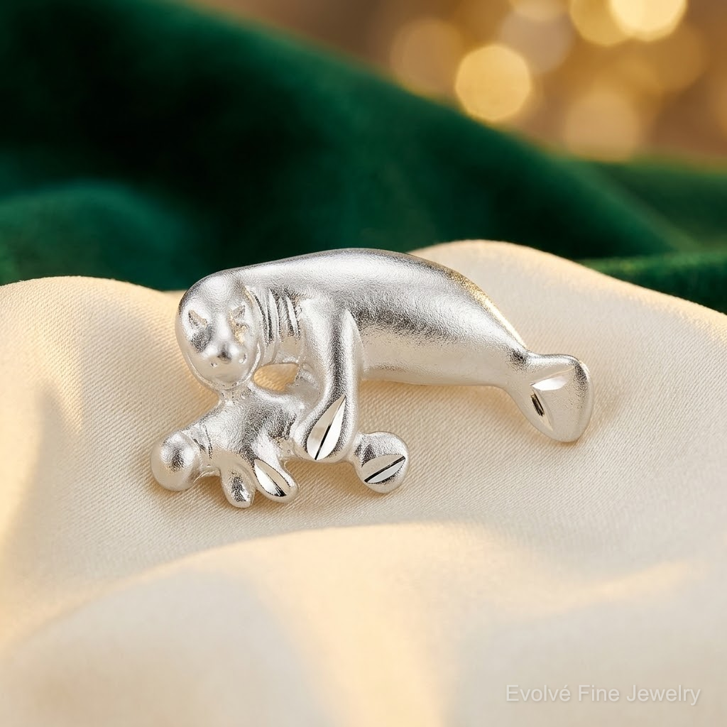Sterling Silver Manatee with Baby Charm - Lifestyle View