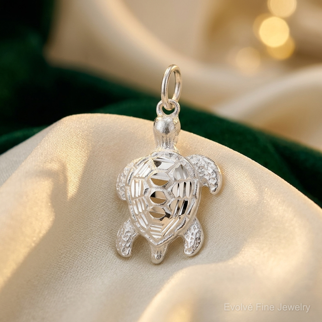 Sterling Silver Turtle Charm - Lifestyle View