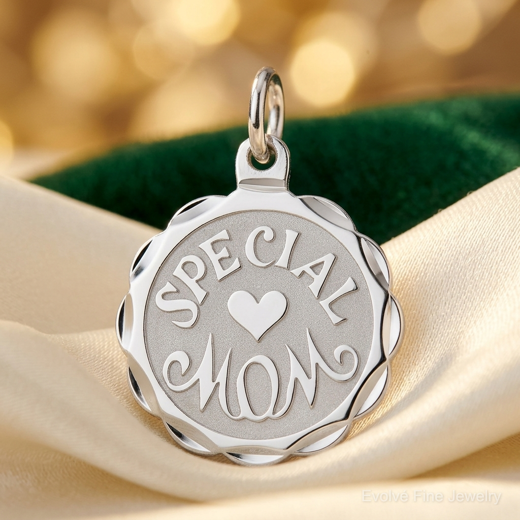 Sterling Silver Rhodium-plated Special Mom Disc Charm - Lifestyle View
