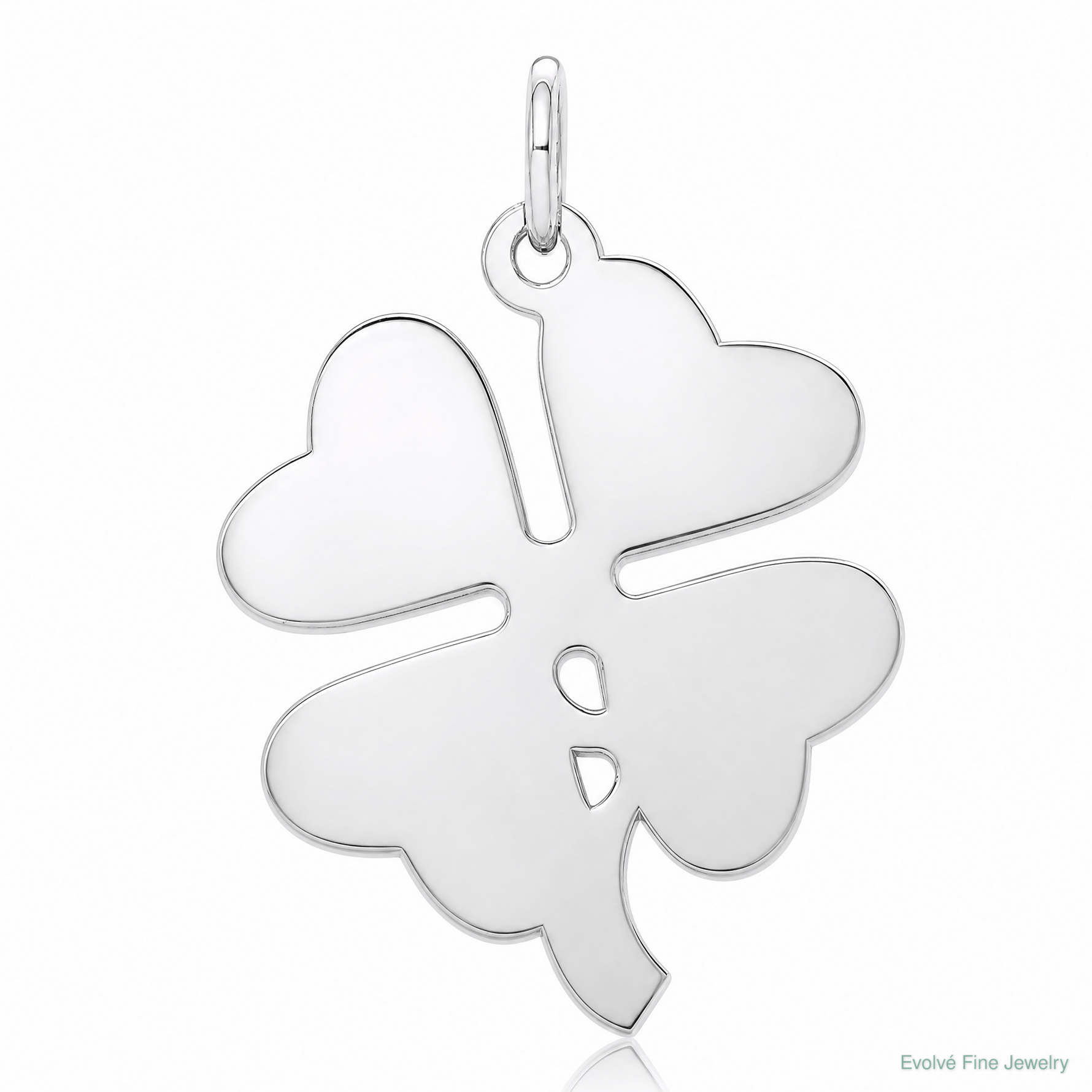 Sterling Silver Rhodium-plated 4-leaf Clover Polished Disc Charm - Lifestyle View