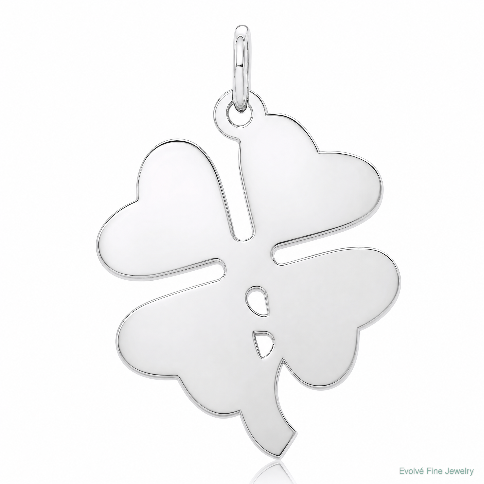 Sterling Silver Rhodium-plated 4-leaf Clover Polished Disc Charm - Lifestyle View