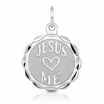 Sterling Silver Rhodium-plated Jesus Loves Me Disc Charm - Lifestyle View