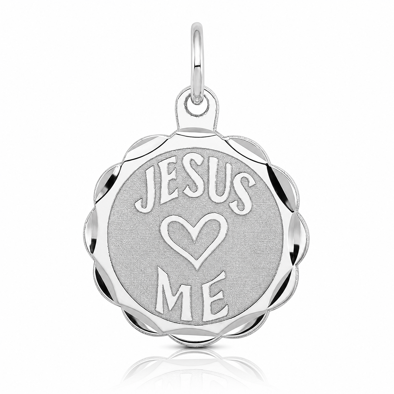Sterling Silver Rhodium-plated Jesus Loves Me Disc Charm - Lifestyle View