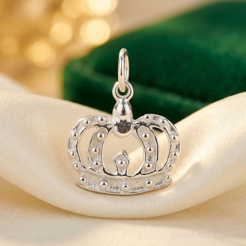 Sterling Silver Crown Charm - Lifestyle View