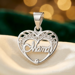 Sterling Silver Mama Heart Charm - Lifestyle View