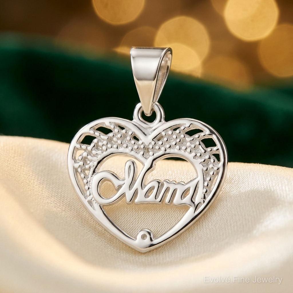 Sterling Silver Mama Heart Charm - Lifestyle View