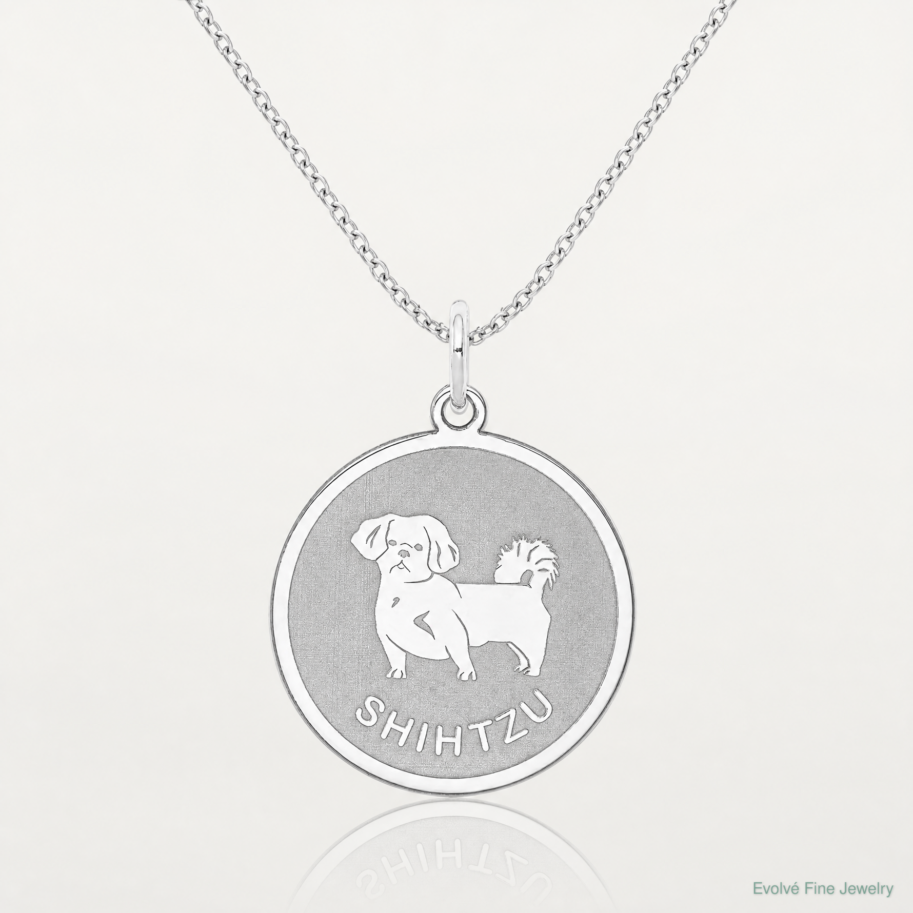 Sterling Silver Rhodium-plated Shih Tzu Disc Charm - Lifestyle View