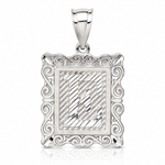 Sterling Silver Square Diamond-cut Letter E Initial Pendant - Lifestyle View