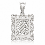 Sterling Silver Square Diamond-cut Letter O Initial Pendant - Lifestyle View