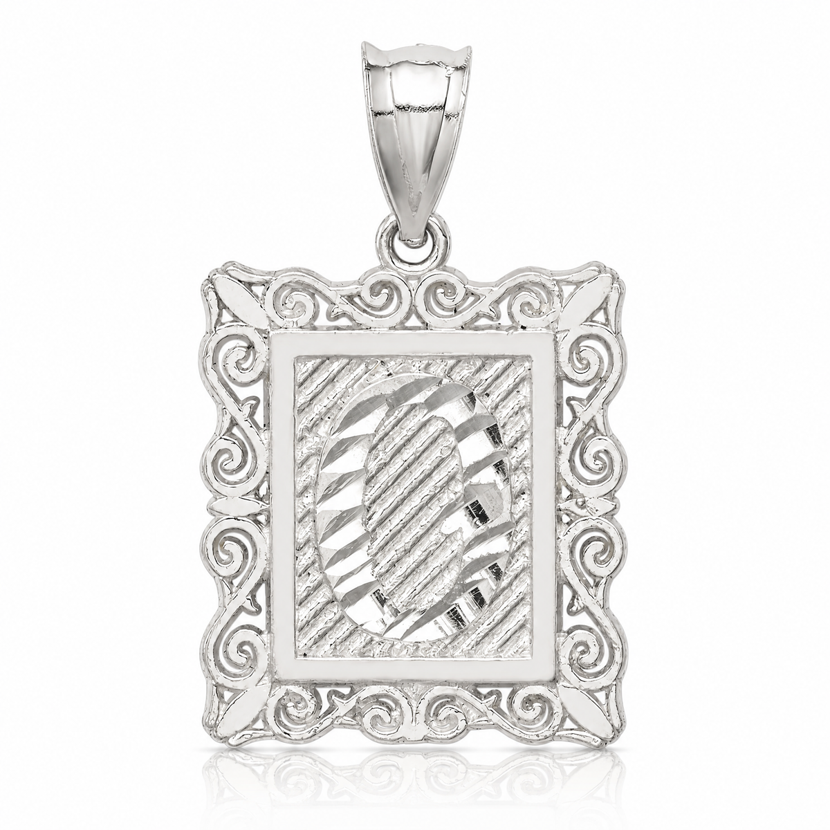 Sterling Silver Square Diamond-cut Letter O Initial Pendant - Lifestyle View