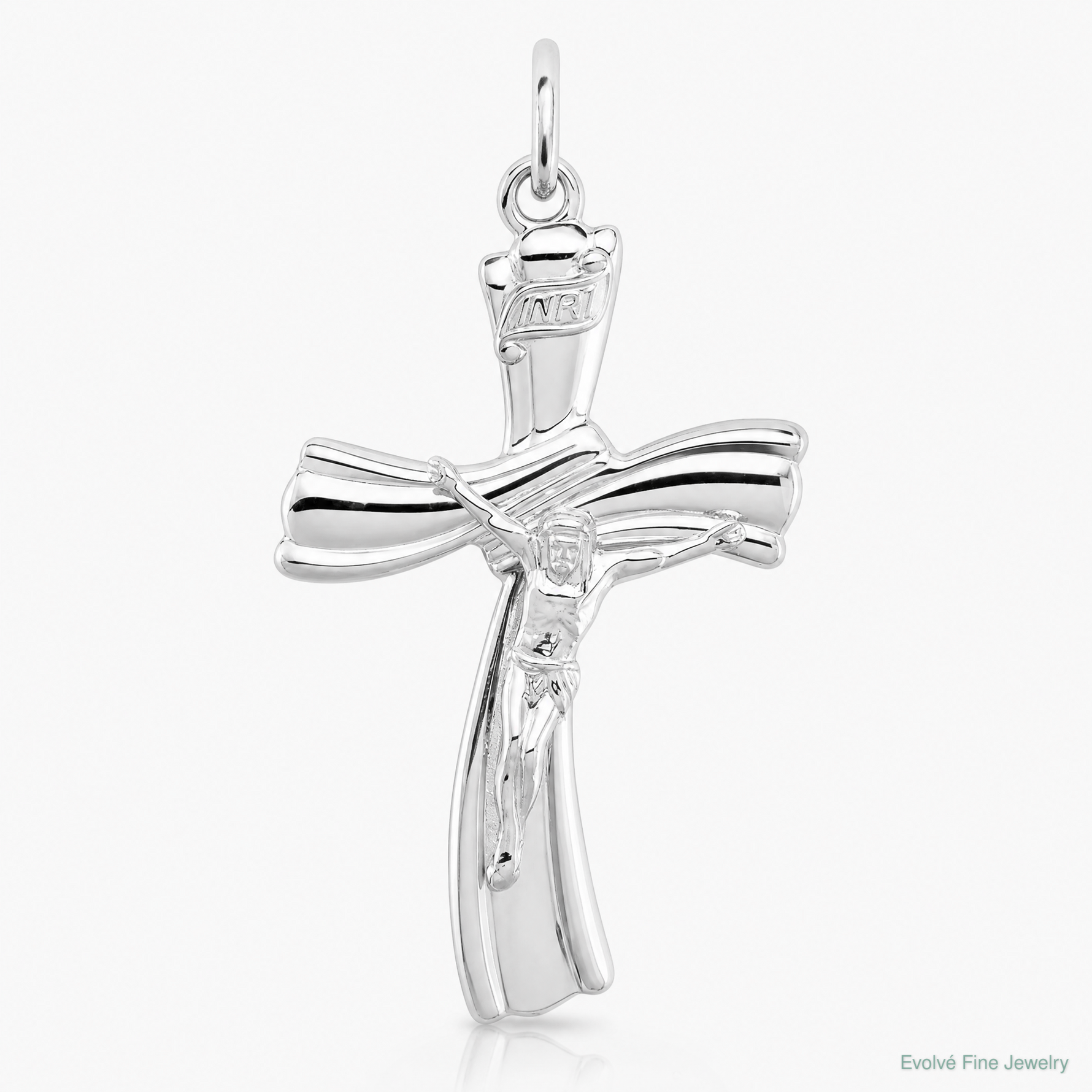Sterling Silver Platinum-plated INRI Crucifix Pendant - Lifestyle View