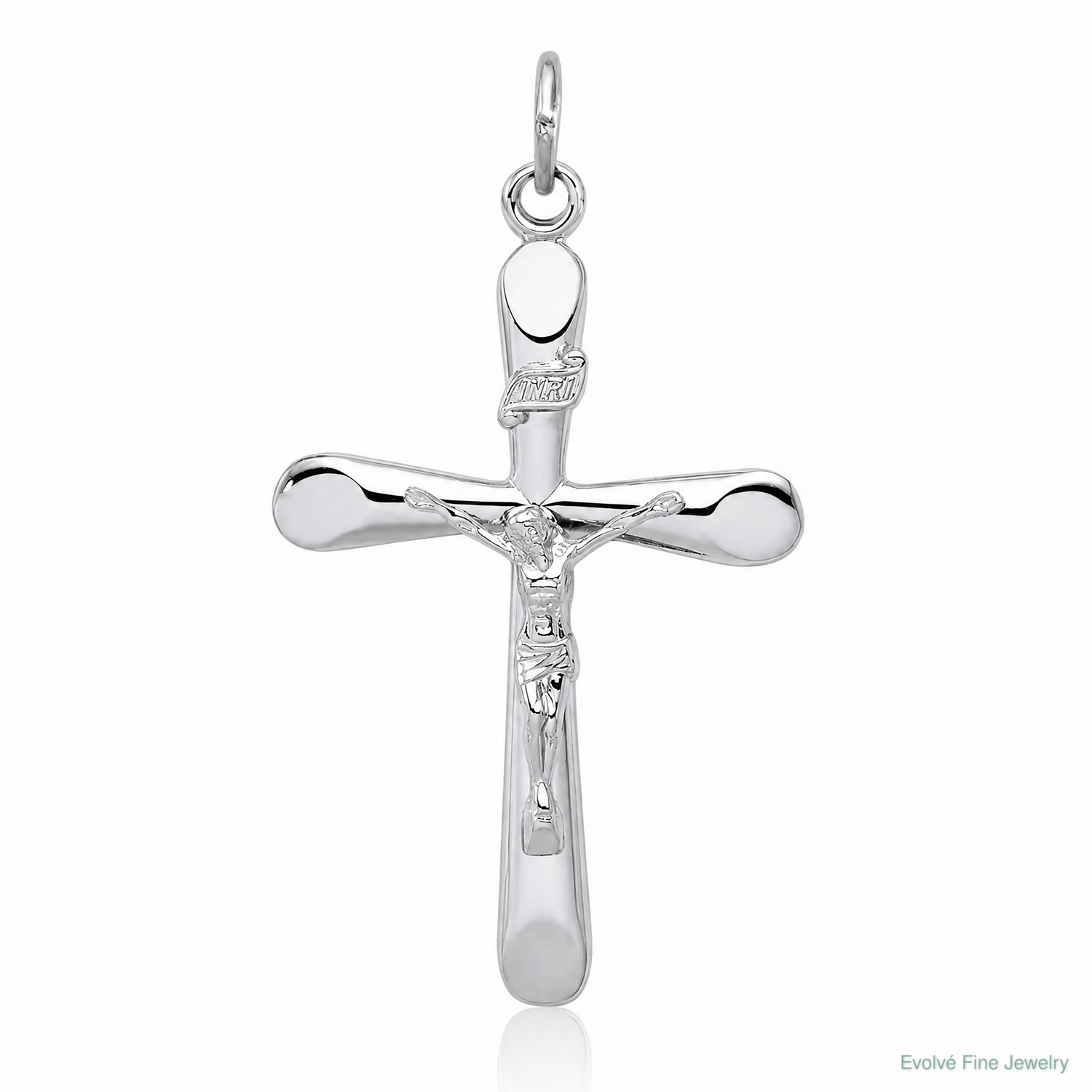 Sterling Silver Platinum-plated INRI Crucifix Pendant - Lifestyle View