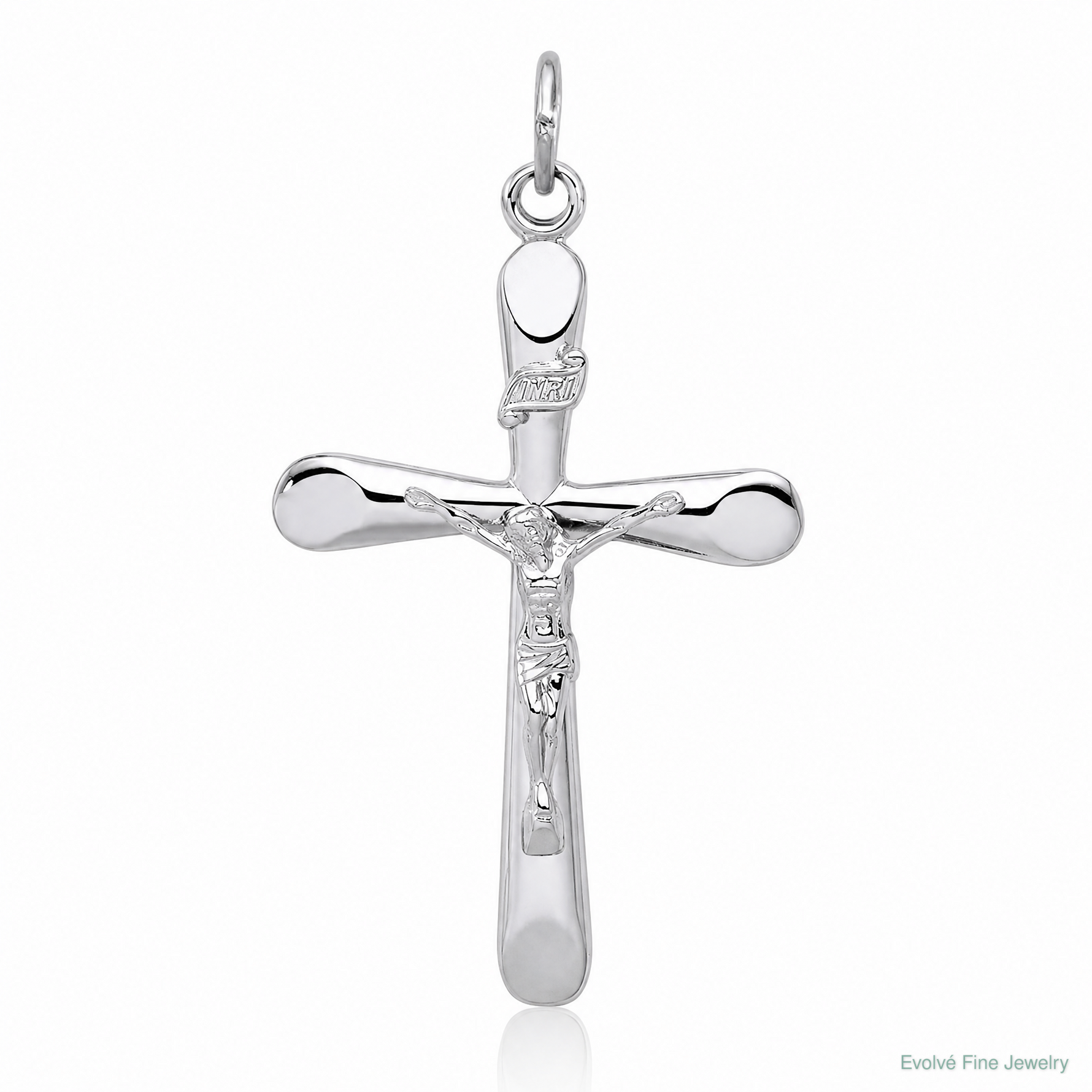 Sterling Silver Platinum-plated INRI Crucifix Pendant - Lifestyle View