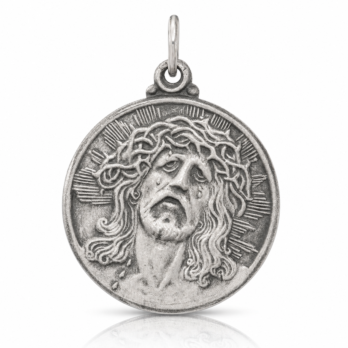 Sterling Silver Antiqued Ecce Homo Medal - Lifestyle View