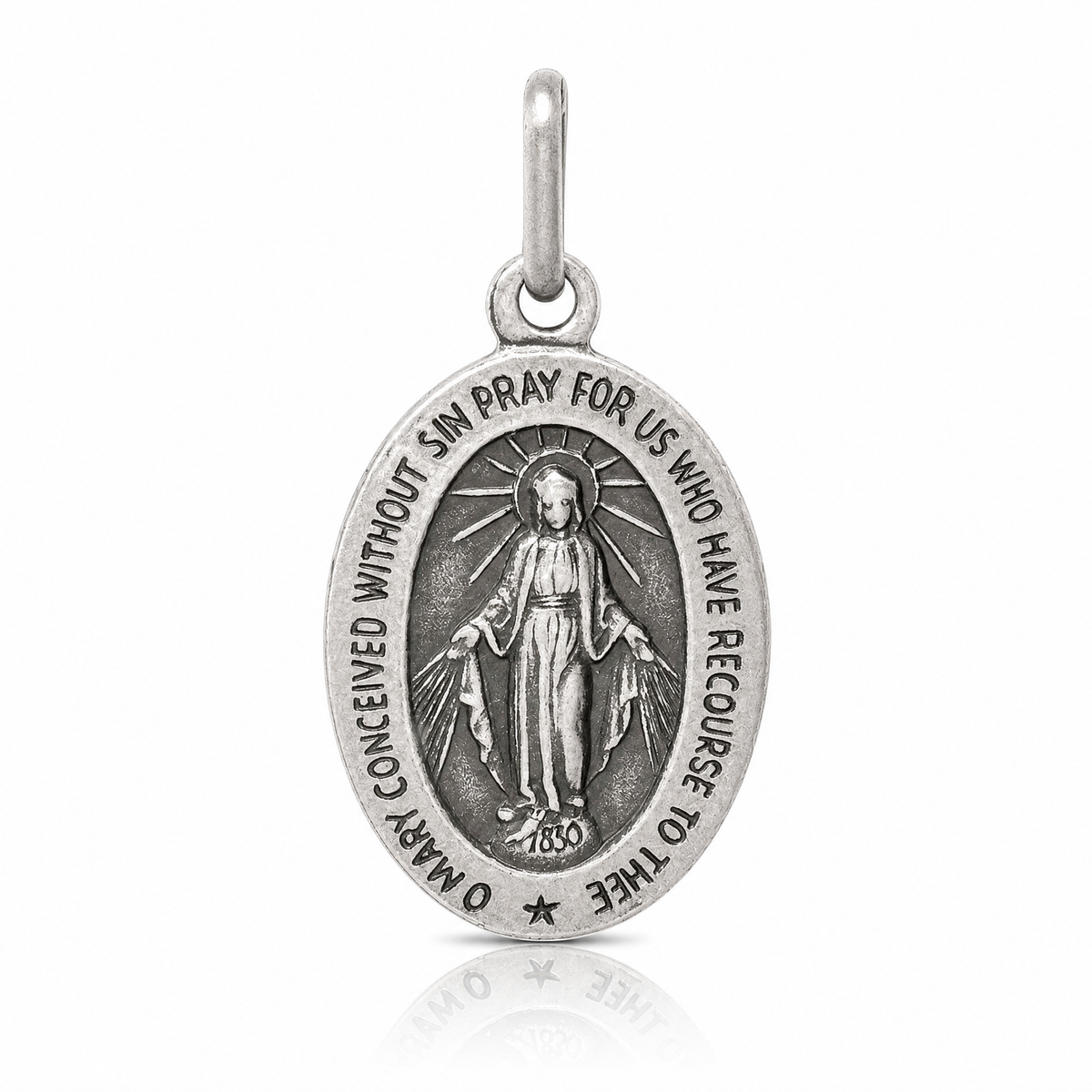 Sterling Silver Antiqued Miraculous Medal - Lifestyle View