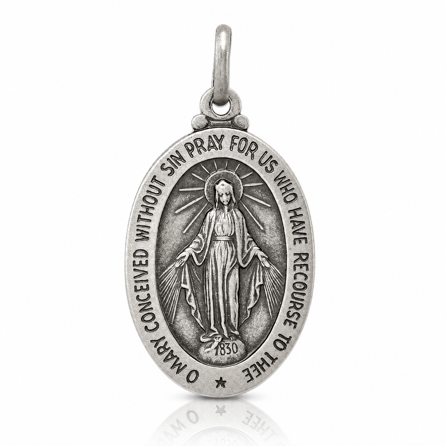 Sterling Silver Antiqued Miraculous Medal - Lifestyle View