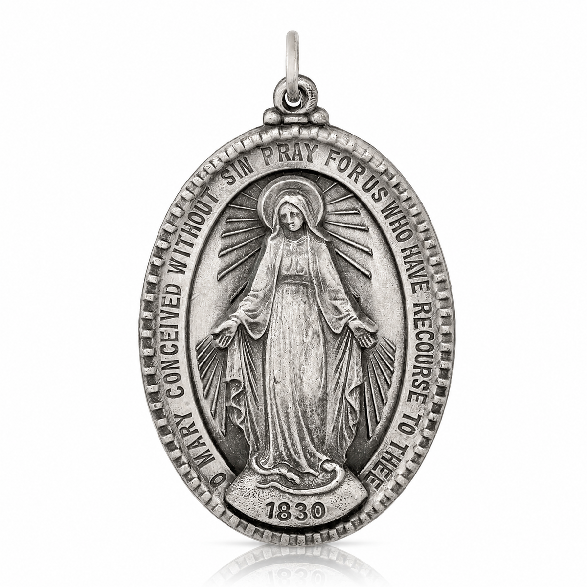 Sterling Silver Antiqued Miraculous Medal - Lifestyle View