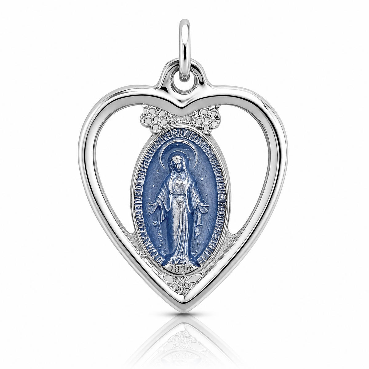 Sterling Silver Platinum-plated Miraculous Heart Medal - Lifestyle View