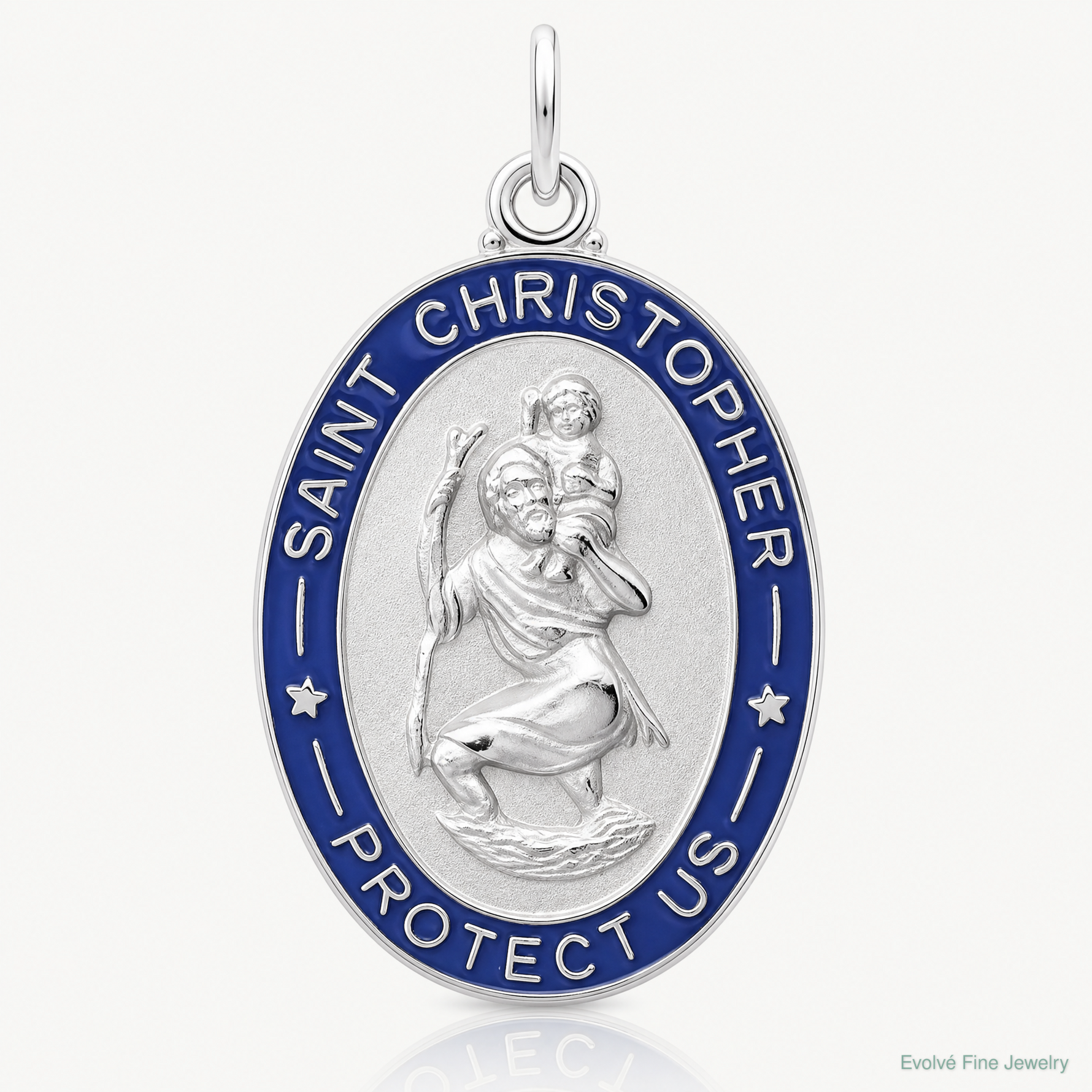 Sterling Silver Platinum-plated Enameled St. Christopher Medal - Lifestyle View