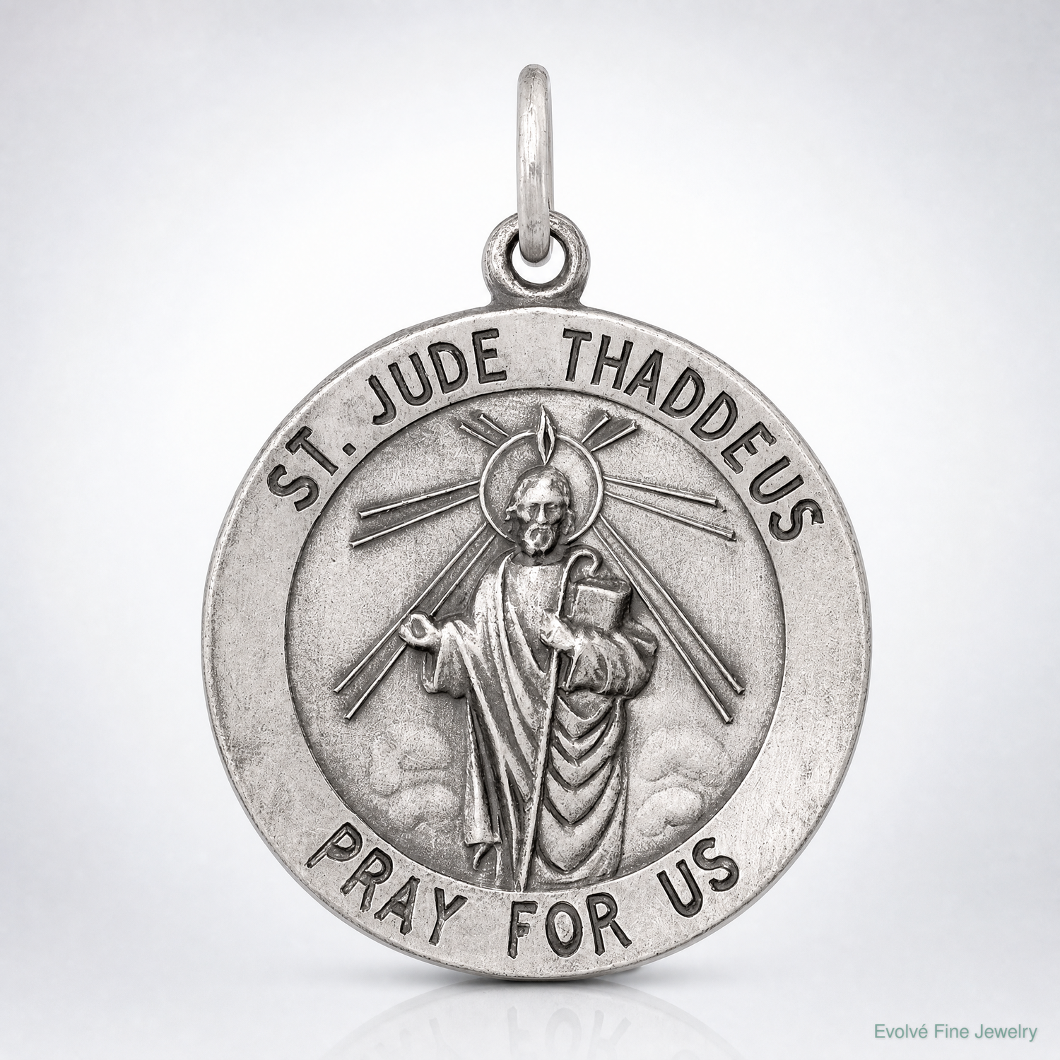 Sterling Silver Antiqued Saint Jude Thaddeus Medal - Lifestyle View