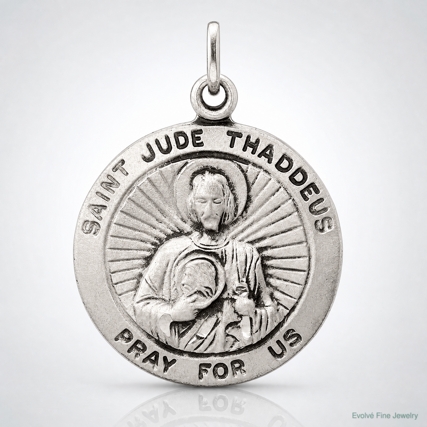 Sterling Silver Antiqued Saint Jude Thaddeus Medal - Lifestyle View
