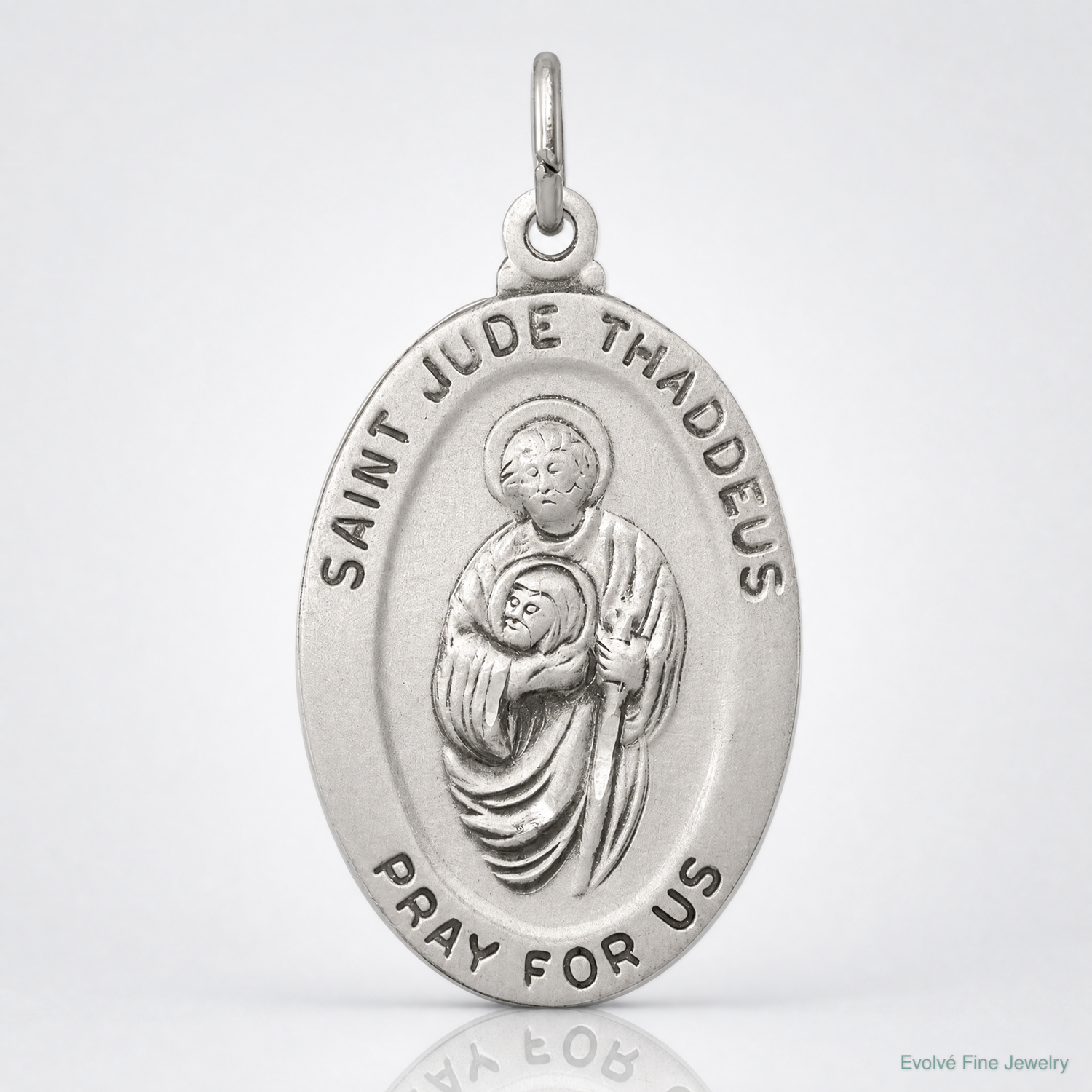Sterling Silver Antiqued Saint Jude Thaddeus Medal - Lifestyle View