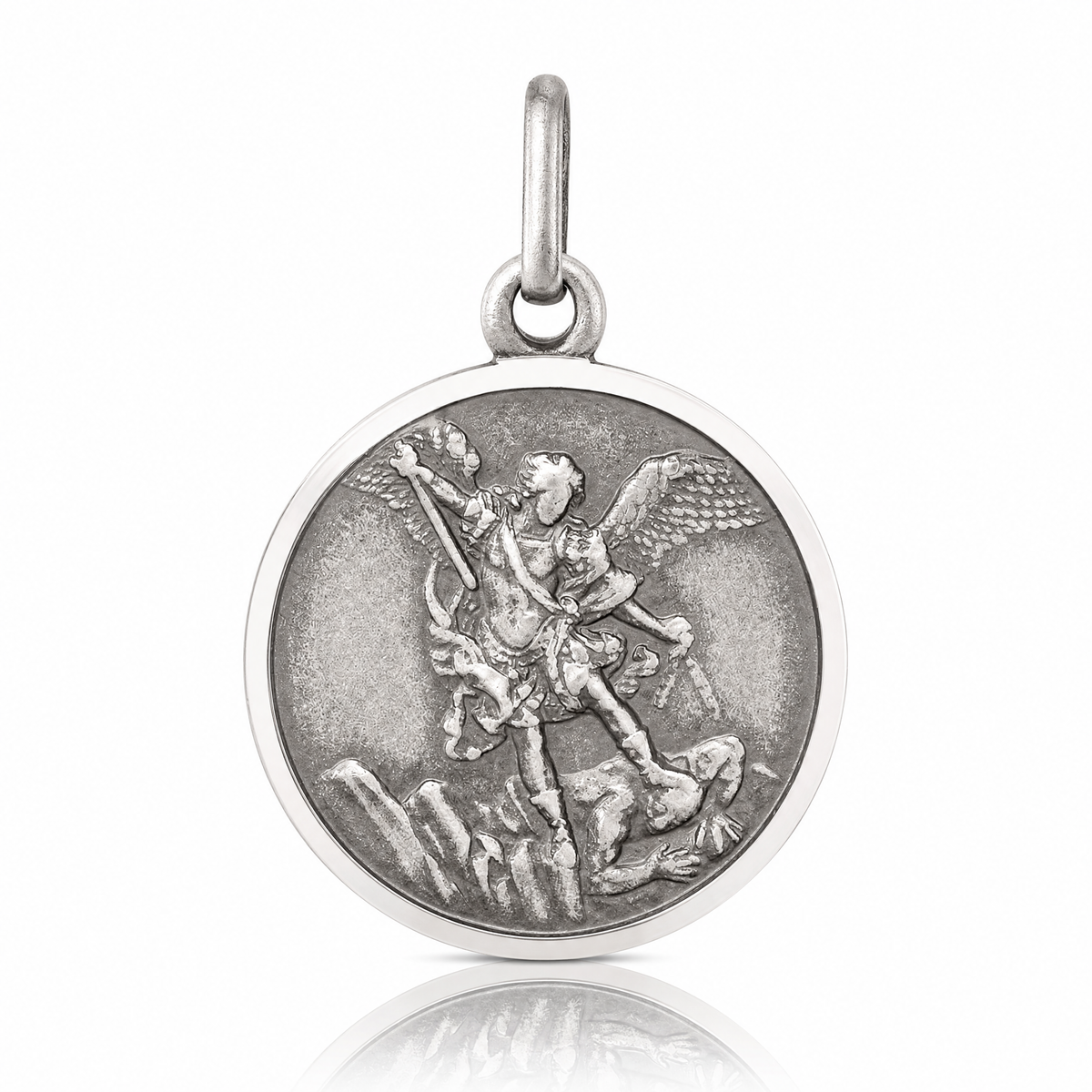 Sterling Silver Antiqued Saint Michael Medal - Lifestyle View