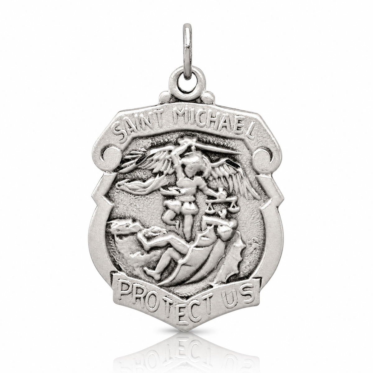 Sterling Silver Antiqued D/C St. Michael Badge Medal - Lifestyle View