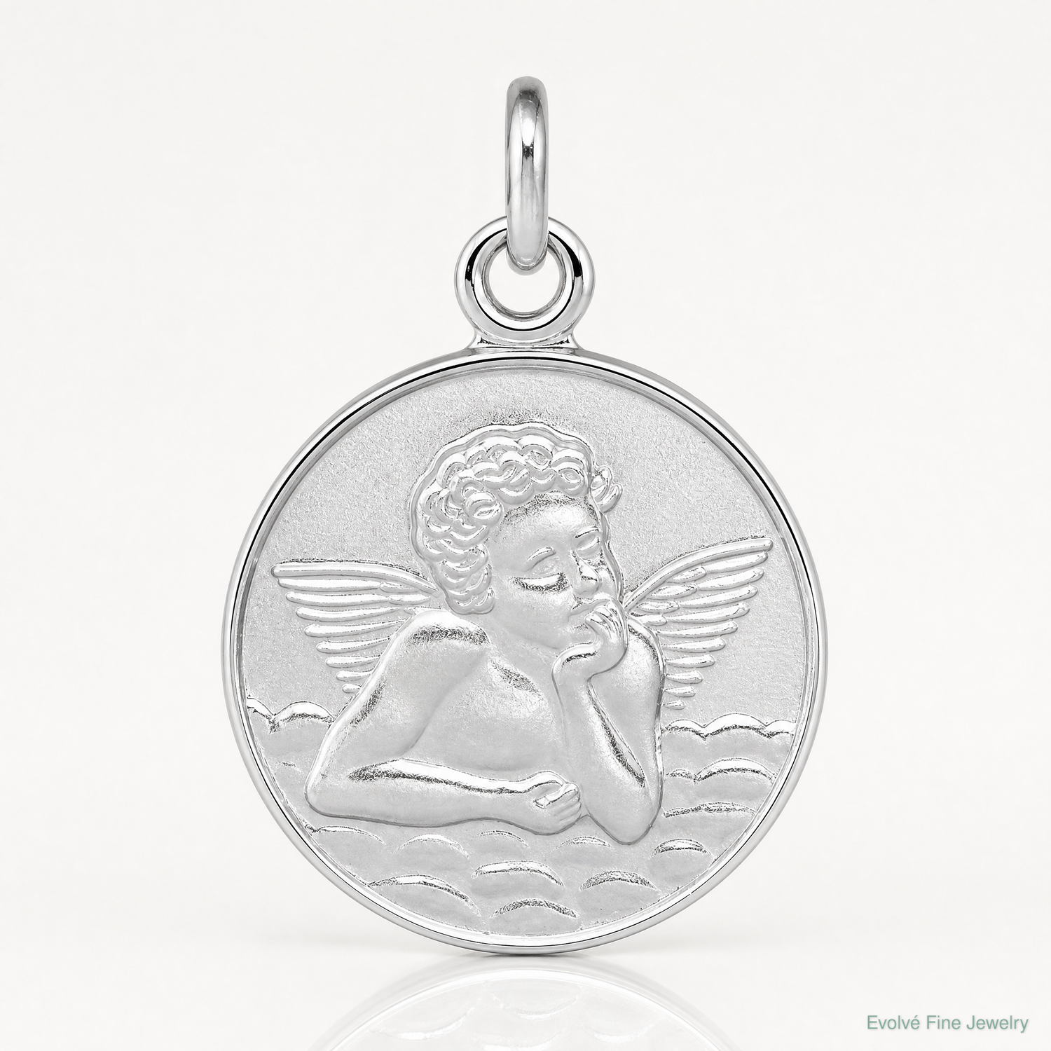 Sterling Silver Platinum-plated/Plain Back Angel Medal - Lifestyle View