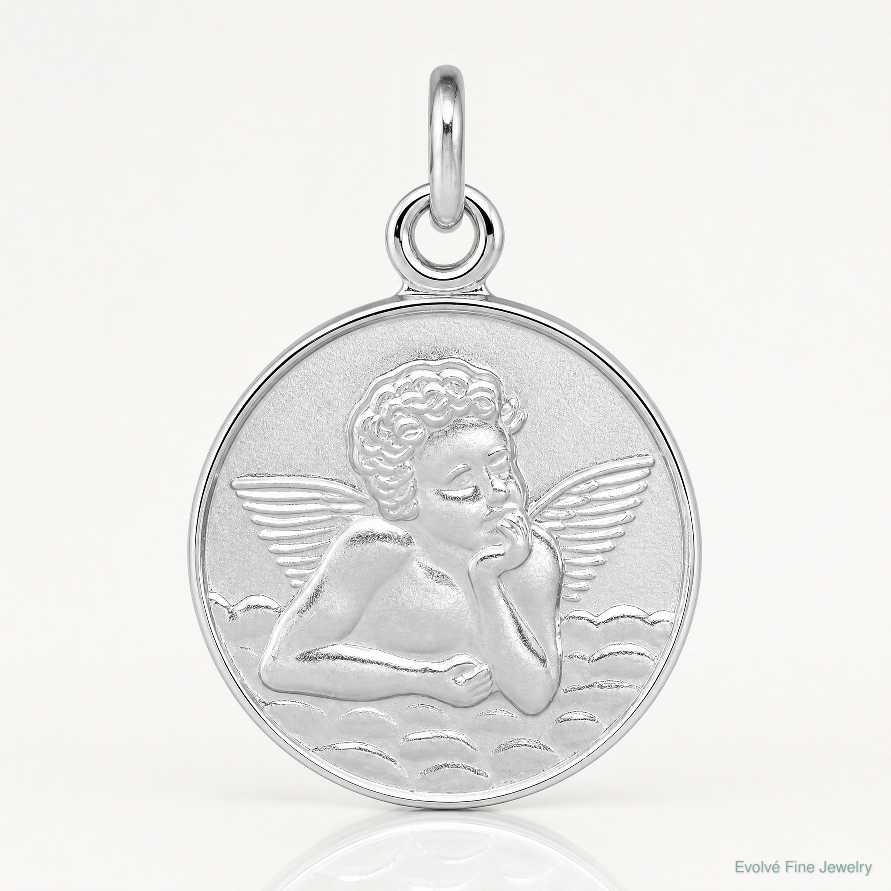 Sterling Silver Platinum-plated/Plain Back Angel Medal - Lifestyle View