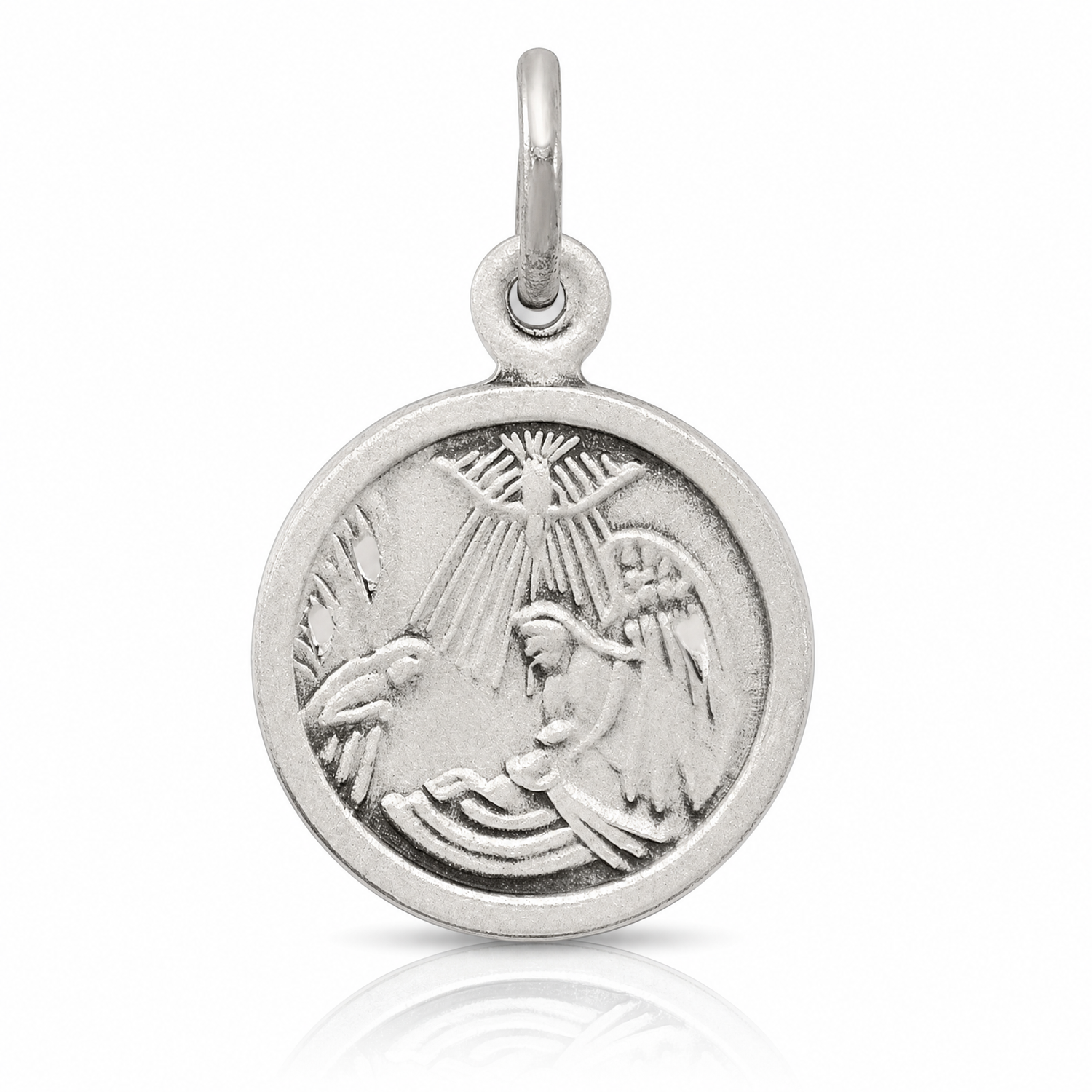 Sterling Silver Antiqued Baptism Medal - Lifestyle View