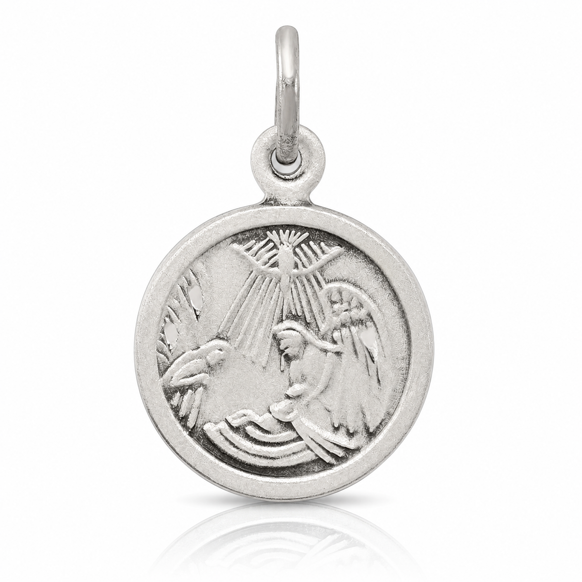 Sterling Silver Antiqued Baptism Medal - Lifestyle View