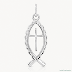 Sterling Silver Platinum-plated Ichthus Fish Charm - Lifestyle View